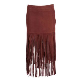 Ermanno Scervino Midi Skirts, female, Brown, Size: XS Gonna midi in pelle scamosciata con frange