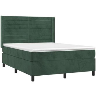 vidaXL Vidaxl - Cama Box Spring Colch&oacute;n Y Led Terciopelo Verde Oscuro 140x190cm