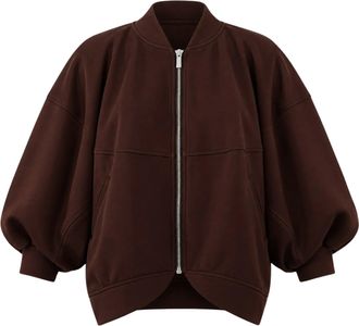 Meimeij Brown Polyester-Blend Puffed-Sleeve Bomber Jacket