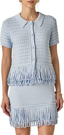 English Factory Fringe Trim Knit Shirt in Powder Blue at Nordstrom, Size X-Small
