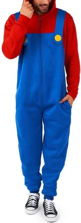 OppoSuits Super Mario Hooded Long Sleeve Fleece Jumpsuit in Blue at Nordstrom, Size Xx-Large
