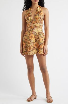 Faithfull The Brand Bianca Floral Linen Halter Minidress in Camellia at Nordstrom, Size Xx-Large
