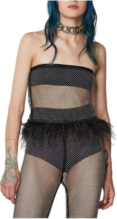Patrizia Pepe Top met veren en strass steentjes - Dames - Tops zonder mouwen - Zwart - XS - Polyester - Tops