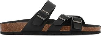 Kazar Echt Lederen Gekruiste Riem Slide - Heren - Sandalen - Zwart - 45 EU - Schoenen