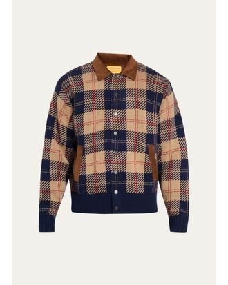 Guest In Residence Mens Plaid Wool-Cashmere Bomber Jacket
