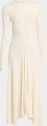 Isabel Marant Flora Ruched Boucle Long-Sleeve Midi Dress