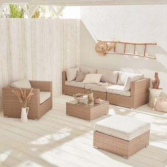 Sweeek 5-seater Woven Resin Garden Furniture Set in Beige