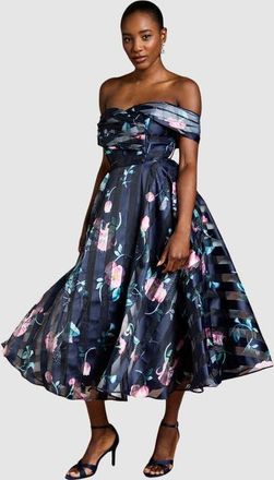 Coast Stripe Organza Pleat Top Midi Dress in Navy at Nordstrom, Size 10