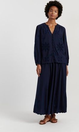 Chinti and Parker Linen-Blend Broderie Blouse in Blue at Nordstrom, Size 10