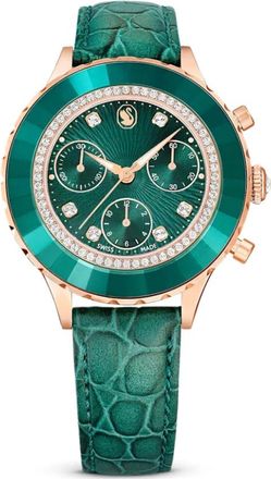 Swarovski Horloges - Dames - Accessoires - Groen - Maat: ONE Size Leer