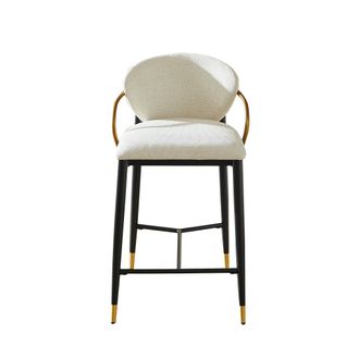 STILVORA Lote De 2 Taburetes De Bar Ajustables Con Respaldo Y Reposapi&eacute;s, Para Isla De Cocina, Tela, Beige Negro Oro