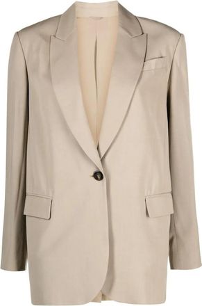 Brunello Cucinelli Womens Beige Single Button Blazer, Size 34