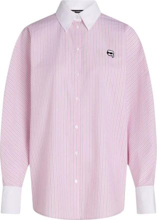 Karl Lagerfeld Camicia Ikon a Righe con Collo a Contrasto - - Blouses & Shirts - Donna - Rosa - M