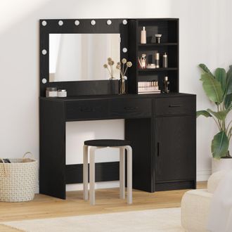 Berkfield Home 2 Piece Dressing Table Set with LED Black Engineered Wood