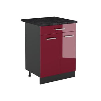 Vicco Mueble Bajo De Cocina R-line, Rojo De Alto Brillo/antracita, 60 Cm Con Caj&oacute;n Encimera Antracita, Vicco
