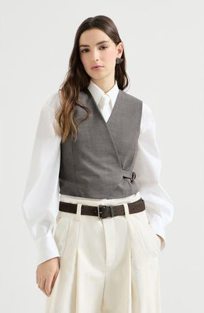 Brunello Cucinelli Tropical luxury wool vest with monili in Dark Grey at Nordstrom, Size Xx-Large