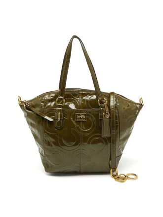 Coach Lakleren shopper met logo-reli&euml;f - Groen