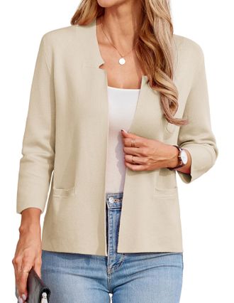 Grace Karin Ladies Cardigans Elegant Long Sleeve White Bolero Cardigans Long Sleeve Christmas Blazer Open Front Casual Work XL Apricot -3