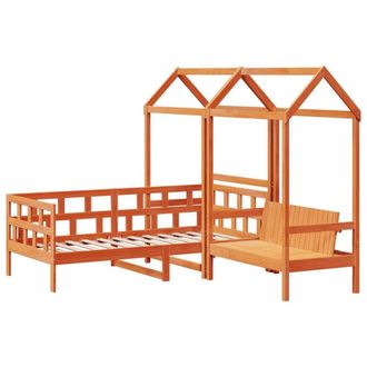 Berkfield Home Beautiful Day Bed Set with Roof without Mattress Wax Brown 80x200 cm