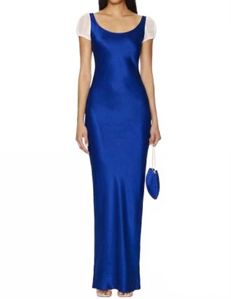 Amanda Uprichard Senna Sheer Puff Sleeves Maxi Dress In Royal Blue