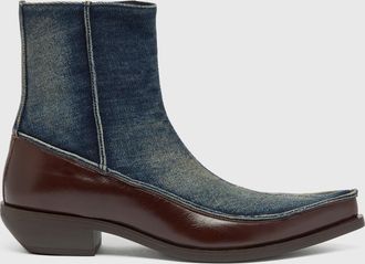Diesel D-Frido-Western ankle boots in leather and denim - Boots - Man - Blue