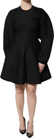 Dolce & Gabbana Womens Black Cotton Long Sleeves A-Line Mini Dress Viscose Nylon Elastane
