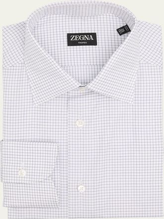 Ermenegildo Zegna Mens Trofeo Cotton Grid Check Dress Shirt