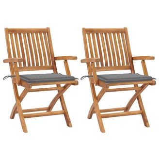 vidaXL Vidaxl - Sedie Da Giardino 2 Pz Con Cuscini Grigi In Massello Di Teak