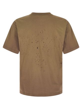 SATISFY Distressed Openwork Organic Cotton T-Shirt - Khaki