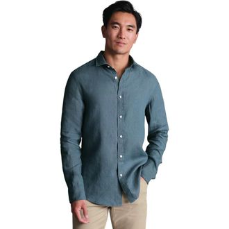 CHARLES TYRWHITT Plain Pure Linen Shirt in Airforce Blue at Nordstrom, Size Xx-Large