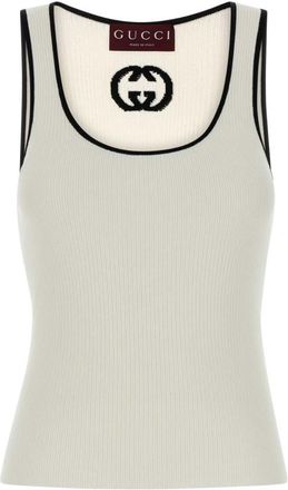Gucci White Scoop Neck Top