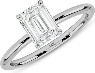 MAX + STONE 14k Yellow or White Gold 1.5 Carat Emerald Shaped Cubic Zirconia Engagement Ring