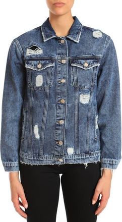 Mavi Karla Distressed Denim Jacket in Mid Ripped La Vintage at Nordstrom, Size Small