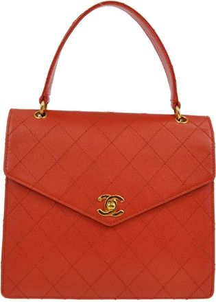 Chanel Vintage Top Handle Flap Bag Quilted Caviar Red Leather Handbag (Pre-Owned)