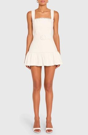 Amanda Uprichard Lena Picot Trim Skirted Linen Blend Romper in Ivory at Nordstrom, Size X-Large