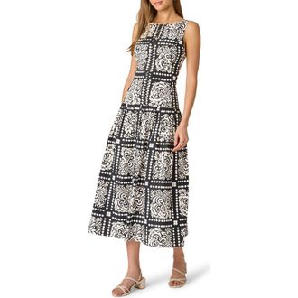 Adrianna Papell Print Drop Waist Sleeveless Maxi Dress in Black/Ivory at Nordstrom, Size 14