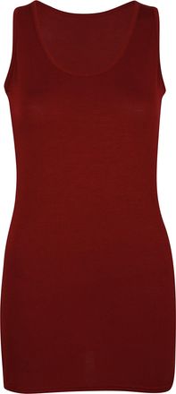 Purple Hanger Womens New Plain Round Scoop Neck Sleeveless Racer Back Ladies Long Length Stretch Muscle Vest Top Maroon Size 12 - 14