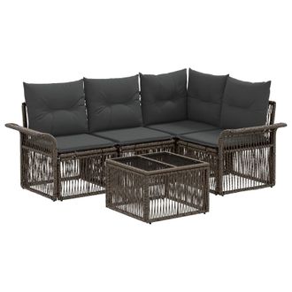 vidaXL Conjunto De Sof&aacute;s De Jard&iacute;n 5 Pcs Gris Rat&aacute;n Sint&eacute;tico Vidaxl
