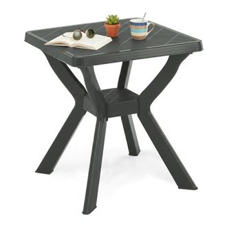 Dmora Mesa De Exterior Straven, 4 Plazas, Largo M&aacute;ximo 70 Cm Hecho En Italia, Acabado Efecto Cuadr&iacute;cula, 70x70x72h Cm Negro Antracita