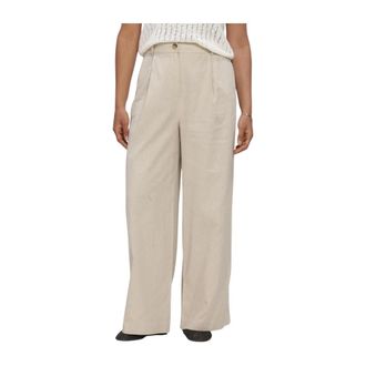Modstr&ouml;m Galemd Linnen Wijde Broek - Dames - Broeken - Beige - Maat: S Linnen