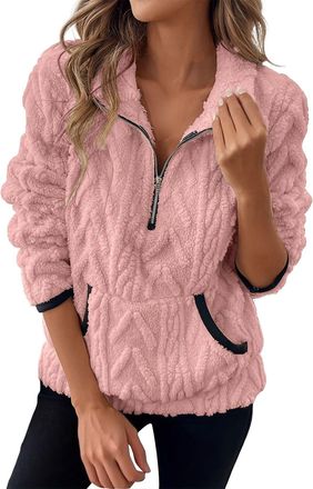 Generic CGGMVCG Womens Winter Jumpers Womens Fleece Jumper 1/4 Zip Up Teddy Fluffy Pullover Sweatshirt Ladies Casual Sweater Cozy Coat Tops Fall Winter Stand 