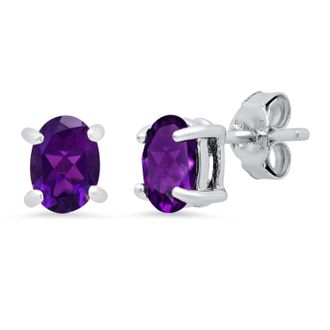 MAX + STONE Sterling Silver 5mm Gemstone Oval Stud Earrings with Push Backs