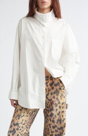R13 Stand Collar Boyfriend Button-Up Shirt in White at Nordstrom, Size X-Small