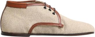 Dolce & Gabbana Laced Shoes, male, Beige, Size: 11 US Canvas Lace-Up Dress Derby Shoes