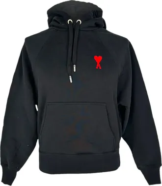 Ami Paris Ami de Caur Hoodie in Black Cotton