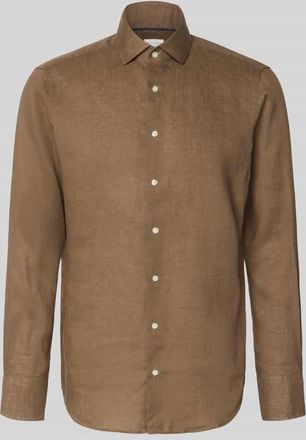 Christian Berg Regular Fit Leinenhemd mit Kentkragen in Schoko, Gr&ouml;&szlig;e 37/38
