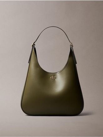 Calvin Klein Womens Monogram Hardware Curved Shoulder Bag - Green