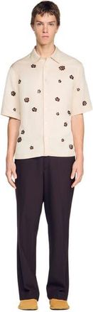Sandro Loose-fit floral shirt in Ecru at Nordstrom, Size Xx-Large