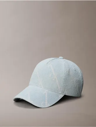 Calvin Klein Mens Allover Monogram Denim Cap - Blue