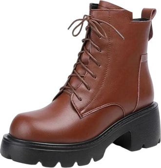 Generic Women Winter Boots High-Heel Genuine Leather Short Boots British Style Wool Warm Ankle Shoes